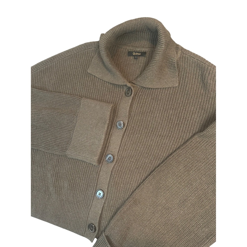 Quince Brown Fisherman Organic Cotton Ribbed Knit Button Cardigan Sweater L - Picture 3 of 9